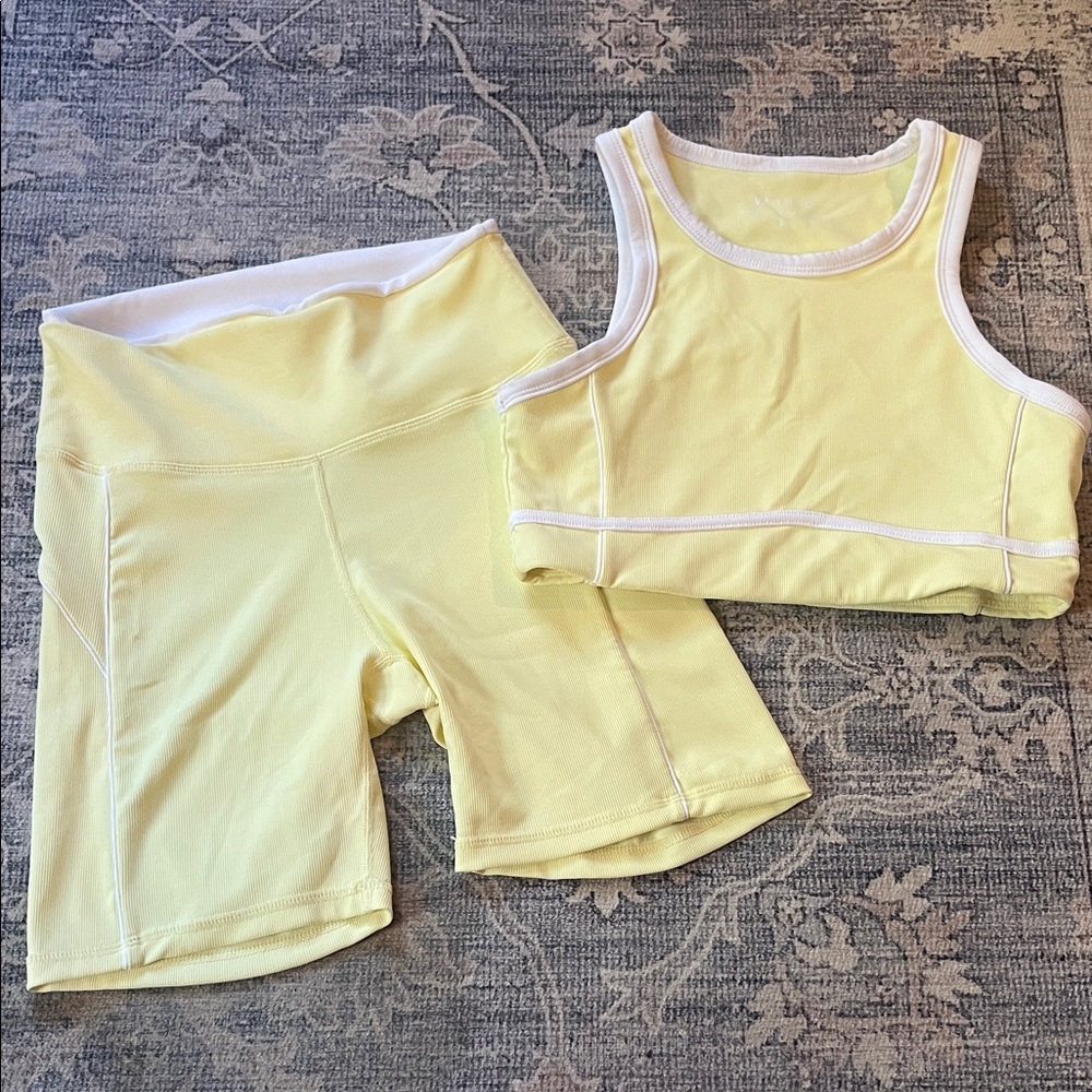 Yellow Women’s Athletic Workout Set with White Trim